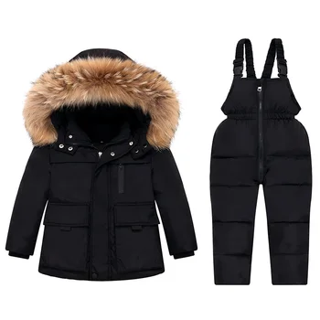 Komplet od 2 predmeta, dječji zimski пуховик i kombinezon za bebe, утепленная jakna za djevojčice, kaput s toplim ogrlicom od krzna, zimska odijelo za dječake od 1 do 6 godina