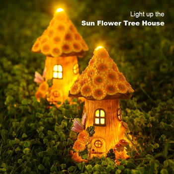 Minijaturni kuću na solarnu energiju, solarna led svjetiljka, staza, Solarni cvijet, vikendica od smole, Solarna lampa, ukras Fantastičan vrt
