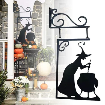Dekor za Halloween je Znak Crne vještice Metalni silueta kotla Vještice Otpornost na koroziju i deformacije za vrtna vrata u vrt