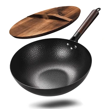 Visokokvalitetna željezo pan-wok je Tradicionalna željezo pan ručni rad sa non-stick premazom, posuđe za plinske ploče bez premaza
