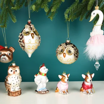 Novogodišnje praznike staklene dekoracije, Dekoracije Božićnog drvca, ukrasi za kuću, Božićne dekoracije sa životinjama 2024 Roman Navidad