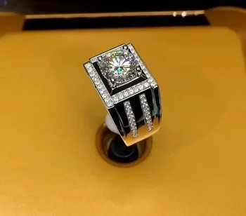 Prsten s муассанитом LH, Муассанитовый dijamant, vitez, muško, 2 karat, klasični, zatvorena, s četiri pandže, za muškarce