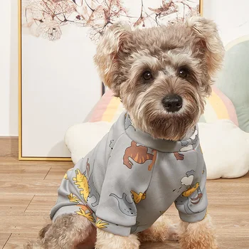 Siva majica sa po cijeloj površini dinosaura plus baršun proljeće-ljeto nova odjeća za pse u stilu ins odjeća za kućne ljubimce