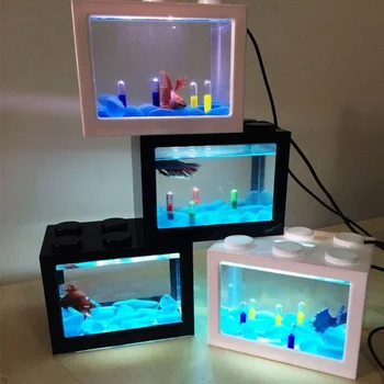 USB Mini Akvariju akvarij s led svjetiljkom Betta Fighting Fish Cylinder Akvariju akvarij s ribama Аквариумное ukras Akvariju akvarij