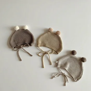 FOCUSNORM, 3 boje, zimska kapa za mlađe dječake i djevojčice, slatka od samta вязаная kapa-bini s помпоном, topla kapa za bebe