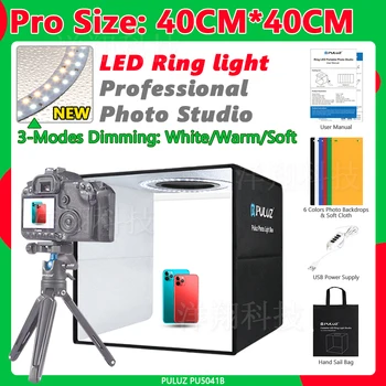 Kutija za foto-studio PULUZ 25/30/40, Ručni prsten, led lightbox za foto-studio, komplet za snimanje šator, Софтбокс za pozadinu 6/12 boja