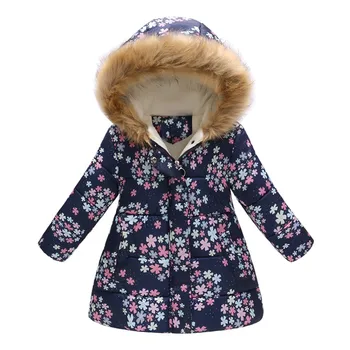Dolje jakne za djevojčice, dječje kaput s cvjetnim ispis, zimi gusta topla Ветрозащитное kaput s kapuljačom za djevojčice, odjeća, jakna Ropa De NiñO