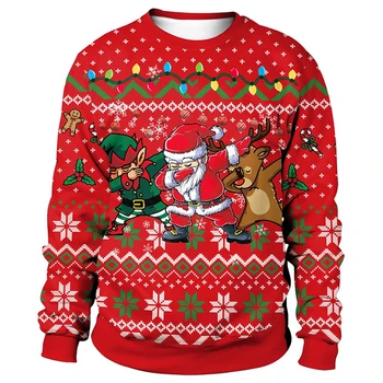 Božićni puloveri, veste za muškarce, pulover okruglog izreza s 3D ispis Božić jelena, odjeća za parove, svečane ženske свитшоты