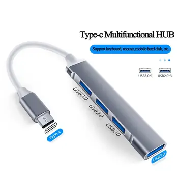 USB C Hub 4 multiport kartice USB Type-C Hub S funkcijom USB2.0 USB3.0 OTG USB razdjelnik, Kompatibilan je s mrežnim prilagodnikom Win7/8/10