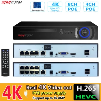4K 4CH 8CH POE NVR Za 8MP 5MP 4MP IP Sigurnosne Kamere Cctv Sustava Audio 4K Ulaz Izlaz video Nadzor Video Face Dete