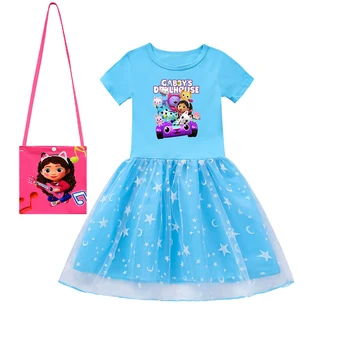 Odjeća za dollhouse Gabbys s torbicom, Svijetle haljine za djevojčice, dječje crtani mačka Gabby, Ukusno vjenčanicu princeze za zurke