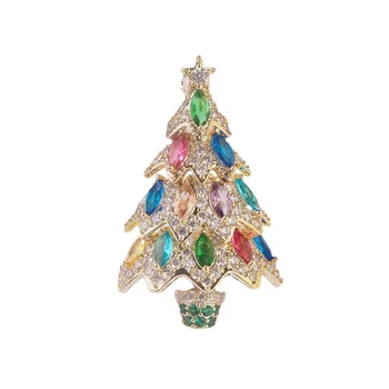 Božićni poklon, broš u obliku božićnog drvca s raznobojnim kristalima, ženska elegantna kodovi za poslovni kostim i visoke klase