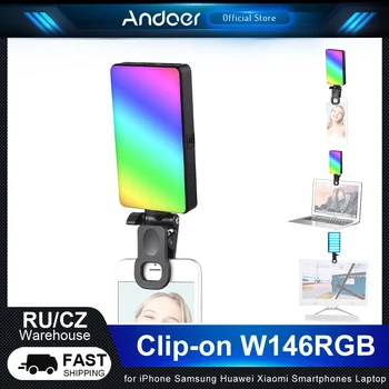 Andoer W140RGB Clip-on je Mobilni Telefon LED Light Selfie Light 2500K-9000K za iPhone, Samsung, Huawei Xiaomi Smartphone Računalo