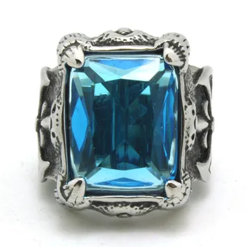 1pc Najnoviji dizajn, Tople prsten s velikim plavim kamenom u stilu punk, popularni prsten za stranke od nehrđajućeg čelika 316L