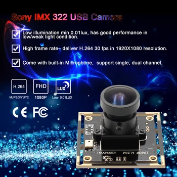 1080P cmos modul kamere IMX322 H. 264 MJPEG 30 sličica u sekundi 1920*1080 prilagodnik za širokokutna snimanja video nadzor kamera za Mac OS, Linux, Windows
