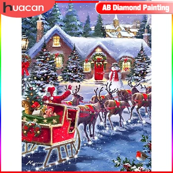 Komplet diamond slikarstva HUACAN, Božićni Djed Mraz, Pun Trg Okrugli Mozaici, Zidne slike Snježnog kuće