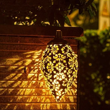 Led Marokanski fenjer Viseći na solarni pogon s projekcija svjetiljka u retro stilu s Marokanska uzorkom, ukras za vrt na otvorenom, Komplet Bajke svijeta