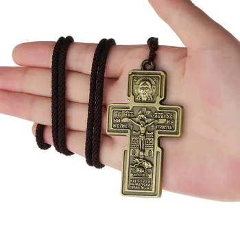 Ruski Istok-православное ogrlica sa privjesak u obliku križa Isusa, Pruća, uže, lanac, ogrlice za žene, muškarce, nakit za svete molitve, dar