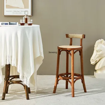 Skandinavski bar stolice Barske stolice od punog drveta Moderan minimalistički Visoku stolicu od ratana Klasicni Jednostavan Drveni naslon stolice s visokim nogama za kuhinje