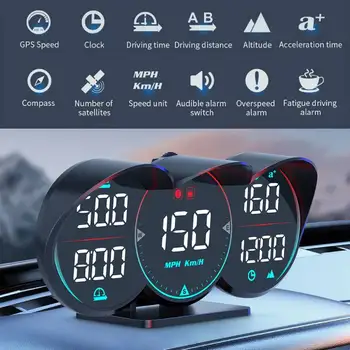 Auto-Digitalni GPS Heads Up Zaslon GPS MPH Brzine Mjerač Kilometraže Led Zaslon Alarm Prekoračenja Brzine Kompas Smjer Smart HUD sa Satom