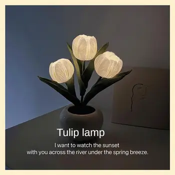 Imitacija cvijeta tulipana, led lampe za čitanje, noćni ormarić za spavaće sobe, noćno svjetlo, Imitacija cvijeta, ukras, lončanica