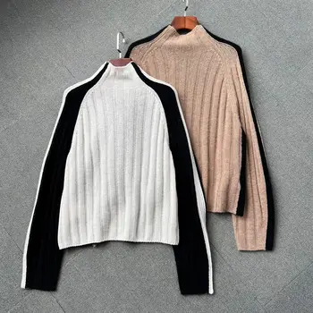 Kvalitetan Ženski pletene džemper od čistog kašmira dugi rukav, Elegantan Ženski Univerzalni pulover s visokim воротом, kardigan, vrhovima, džemper