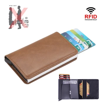 Držač za kreditne kartice, muški novčanik sa zaštitom od RFID-zaključavanje, aluminijski okvir, torbice od umjetne kože, sa kopčom za novac, držač za kartice